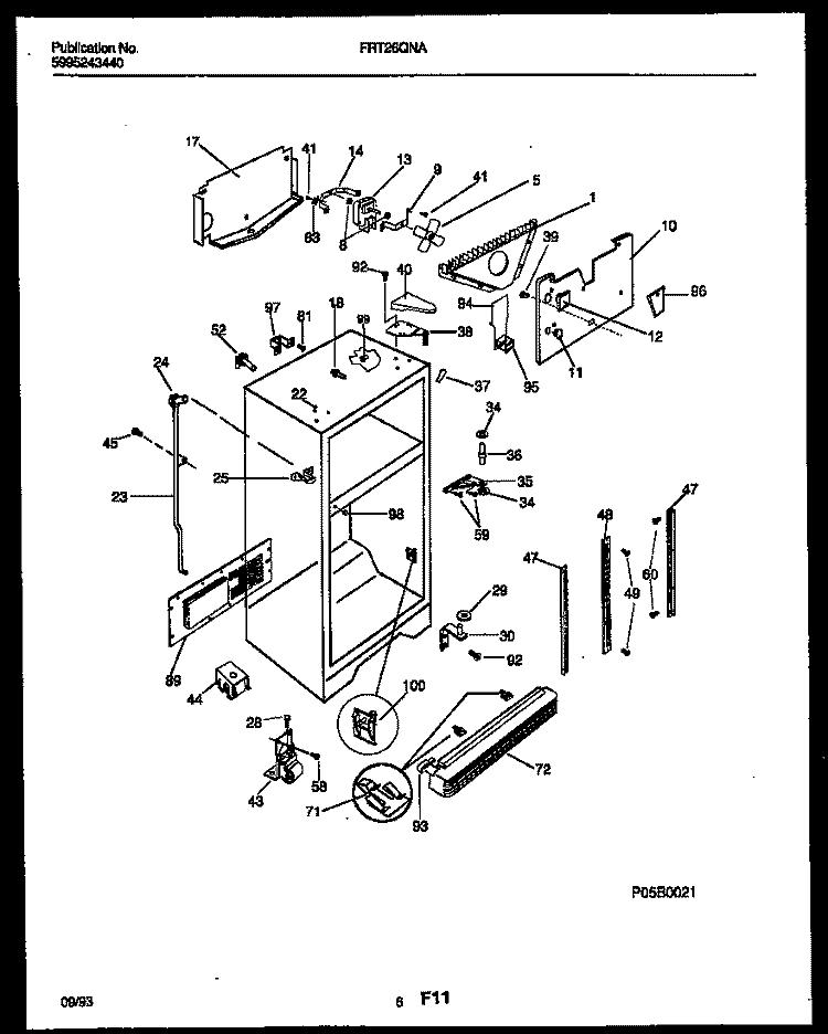 CABINET PARTS Diagram and Parts List for FRT26QNAB0  Frigidaire Refrigerator