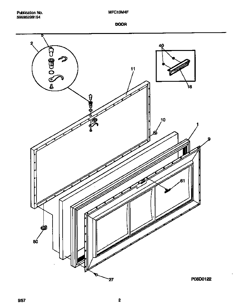DOOR Diagram and Parts List for MFC13M4FW2  Frigidaire Freezer