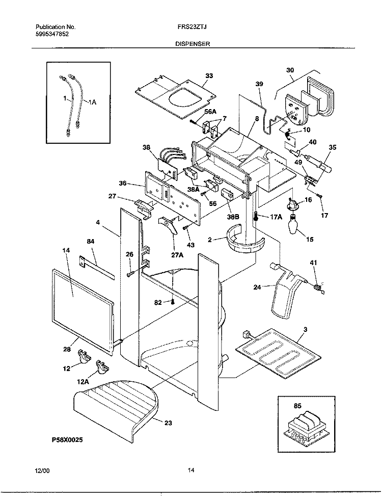 DISPENSER Diagram and Parts List for FRS23ZTJW2  Frigidaire Refrigerator
