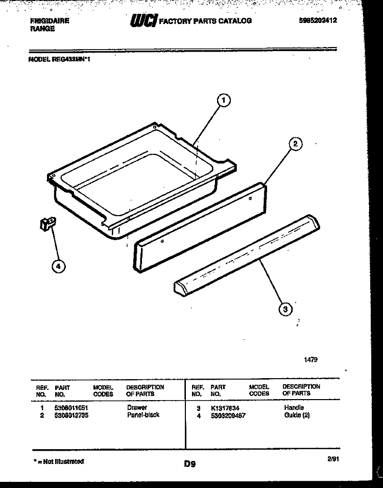 DRAWER PARTS Diagram and Parts List for REG433MNW1  Frigidaire Range