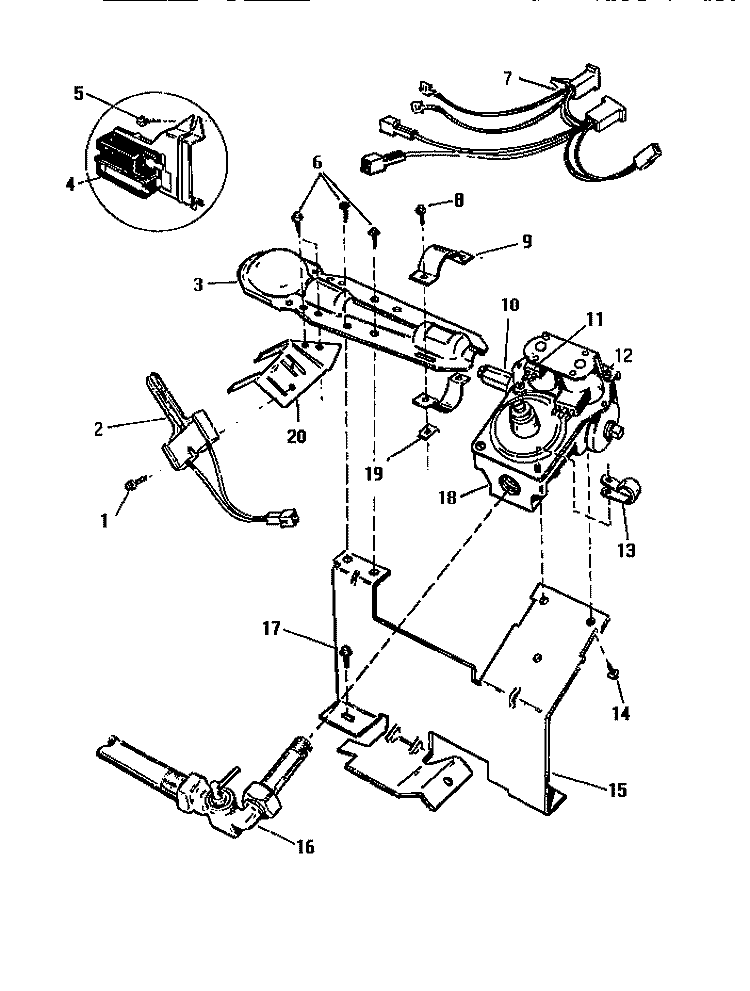 GAS VALVE BURNER ASSEMBY, SENSOR Diagram and Parts List for DG250JXV1  Frigidaire Dryer
