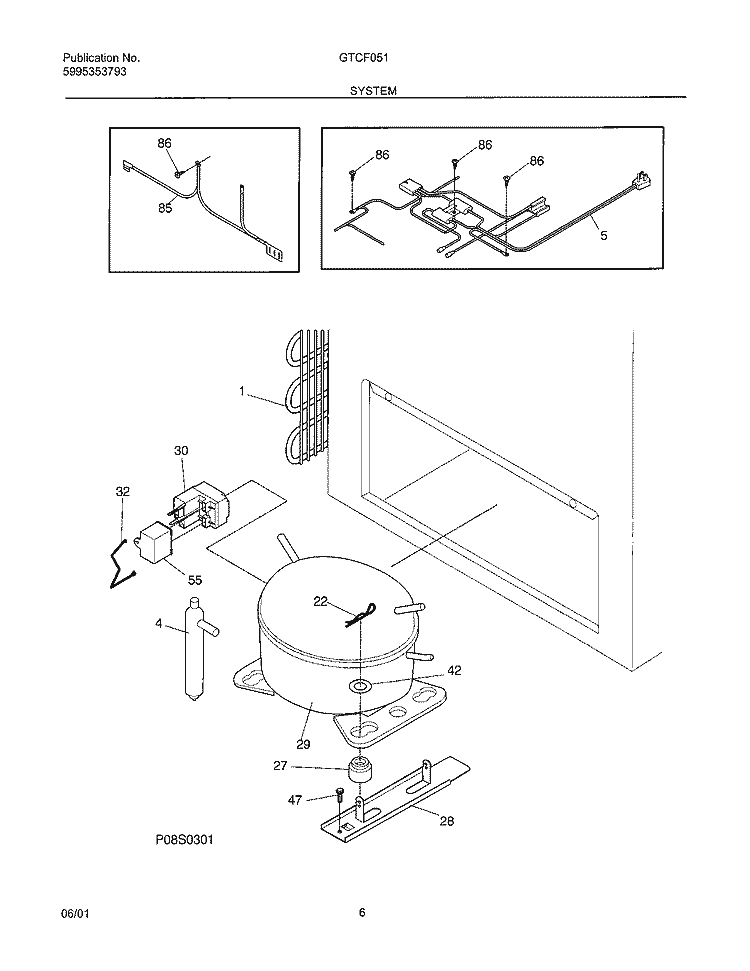 SYSTEM Diagram and Parts List for GTCF051  Frigidaire Freezer