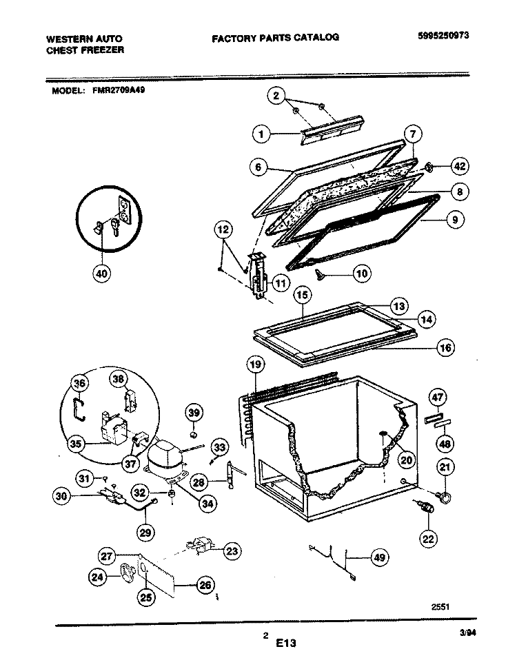 DOOR / CABINET / SYSTEM Diagram and Parts List for FMR2709A49  Frigidaire Freezer