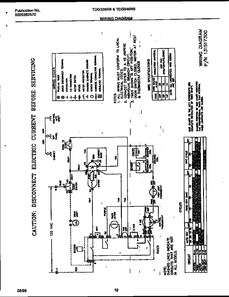 WIRING DIAGRAM Diagram and Parts List for TDG546RBD2  Tappan Dryer