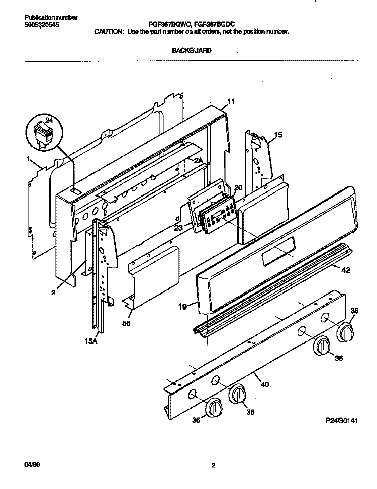 BACKGUARD Diagram and Parts List for FGF367BGDC  Frigidaire Range
