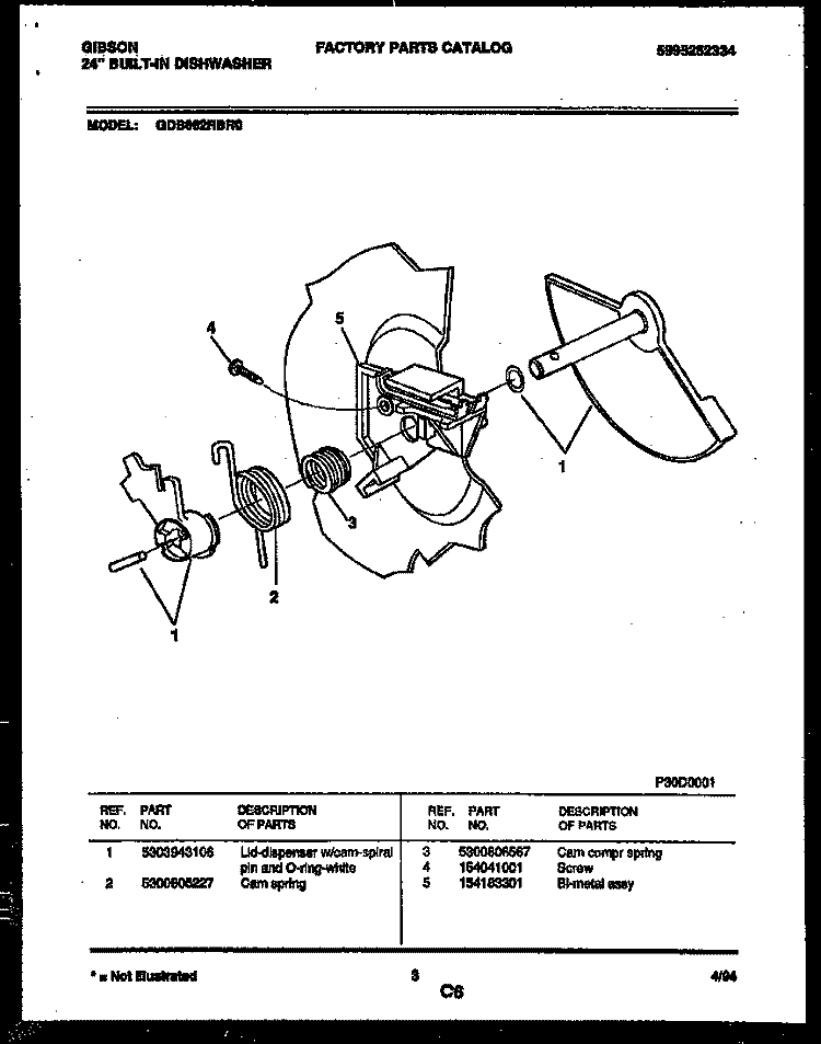 CAM Diagram and Parts List for GDB662RBR0  Gibson Dishwasher
