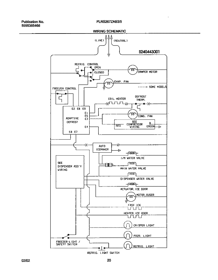 WIRING SCHEMATIC Diagram and Parts List for PLRS267ZAB3  Frigidaire Refrigerator