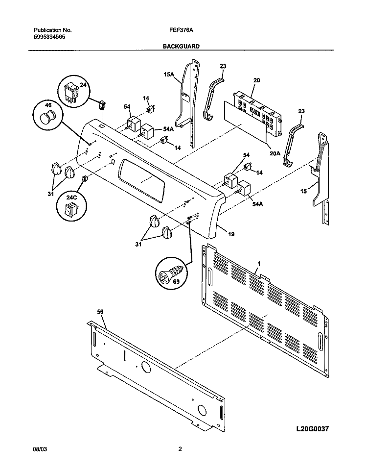 BACKGUARD Diagram and Parts List for FEF376AQJ  Frigidaire Range