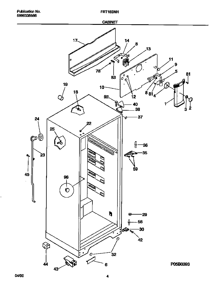 CABINET Diagram and Parts List for FRT18BNHD0  Frigidaire Refrigerator
