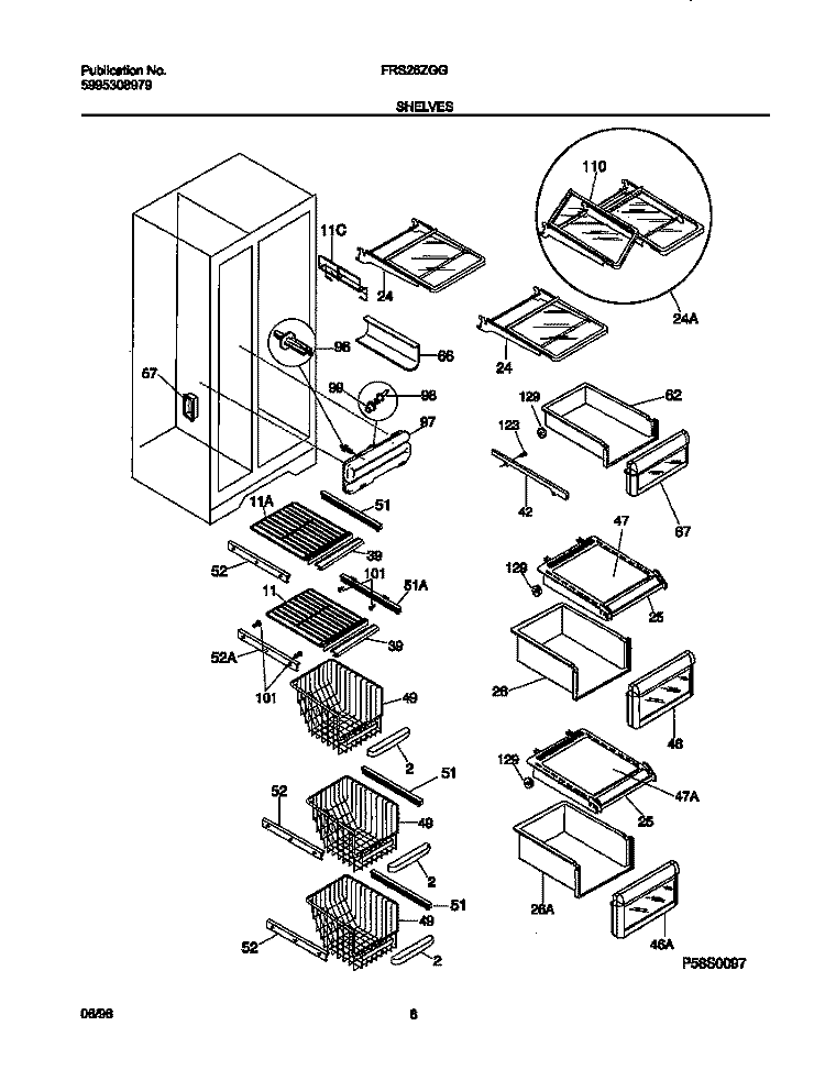 SHELF Diagram and Parts List for FRS26ZGGB4  Frigidaire Refrigerator