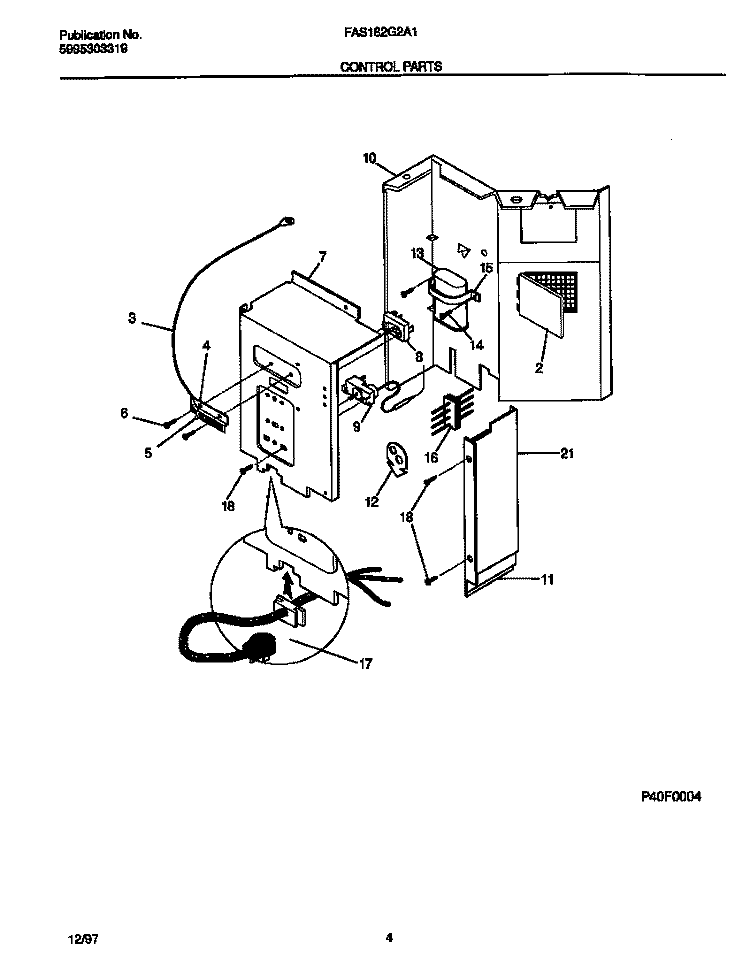 CONTROL PARTS Diagram and Parts List for FAS182G2A1  Frigidaire Air Conditioner