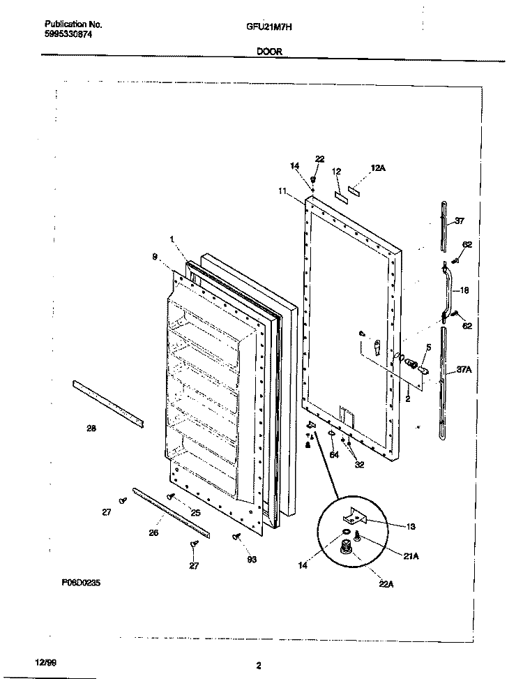 DOOR Diagram and Parts List for GFU21M7HW0  Gibson Freezer