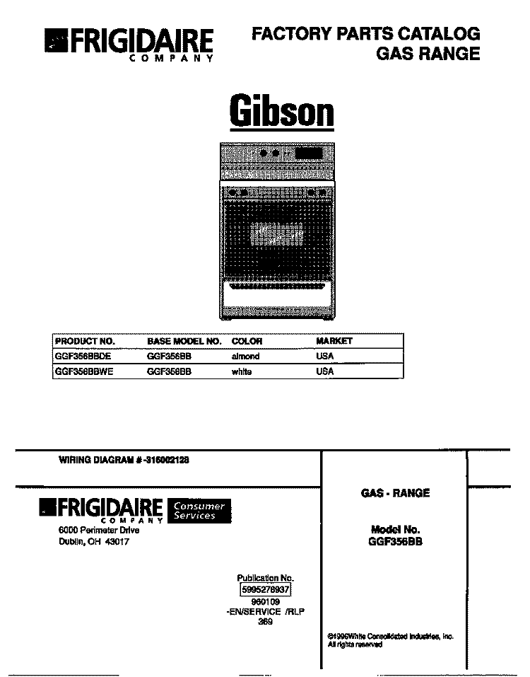 COVER Diagram and Parts List for GGF356BBDE  Gibson Range