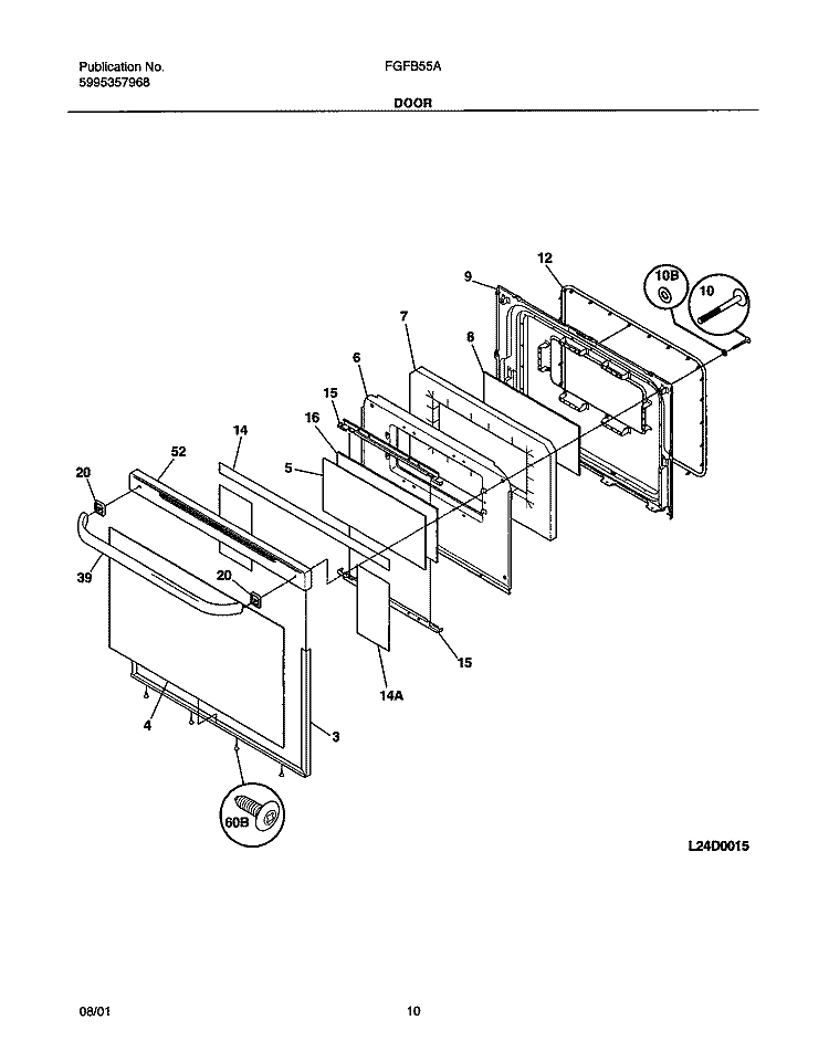 DOOR Diagram and Parts List for FGFB55ASB  Frigidaire Range