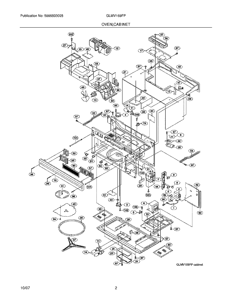 OVEN / CABINET Diagram and Parts List for GLMV169FPBA  Frigidaire Microwave