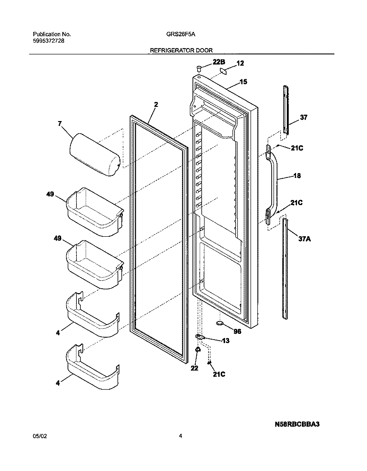 REFRIGERATOR DOOR Diagram and Parts List for GRS26F5AQ4  Gibson Refrigerator