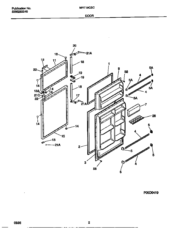 DOOR Diagram and Parts List for MRT18CSCD2  Frigidaire Refrigerator