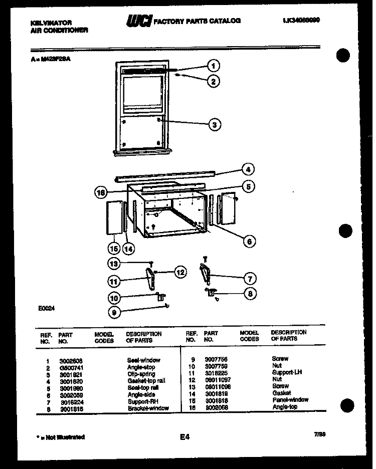 CABINET AND INSTALLATION PARTS Diagram and Parts List for M428F2SA  Kelvinator Air Conditioner