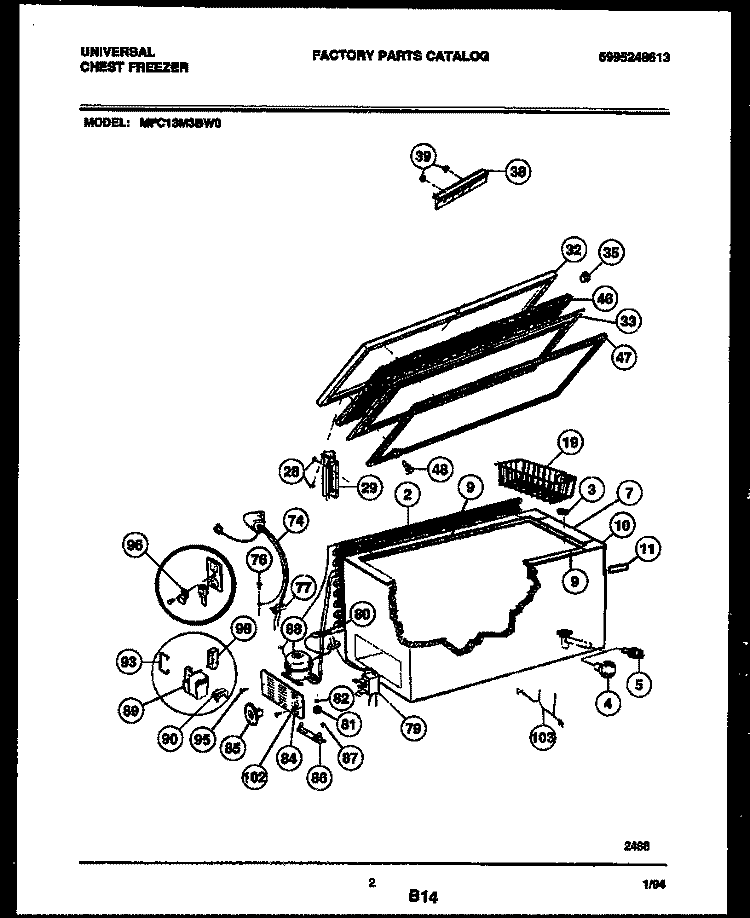 CHEST FREEZER PARTS Diagram and Parts List for MFC13M3BW0  Frigidaire Freezer