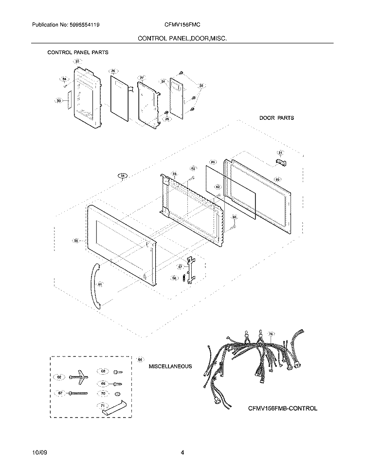 CONTROL PANEL/DOOR/MISC Diagram and Parts List for CFMV156FMC  Frigidaire Microwave