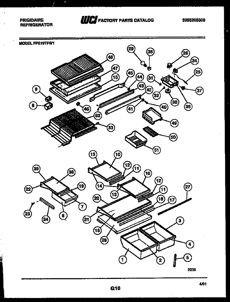 SHELVES AND SUPPORTS Diagram and Parts List for FPE19TFF1  Frigidaire Refrigerator