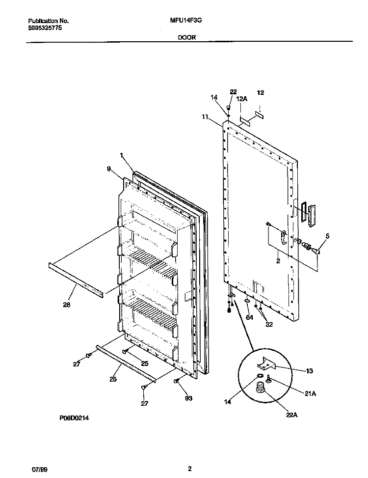 DOOR Diagram and Parts List for MFU14F3GW3  Frigidaire Freezer