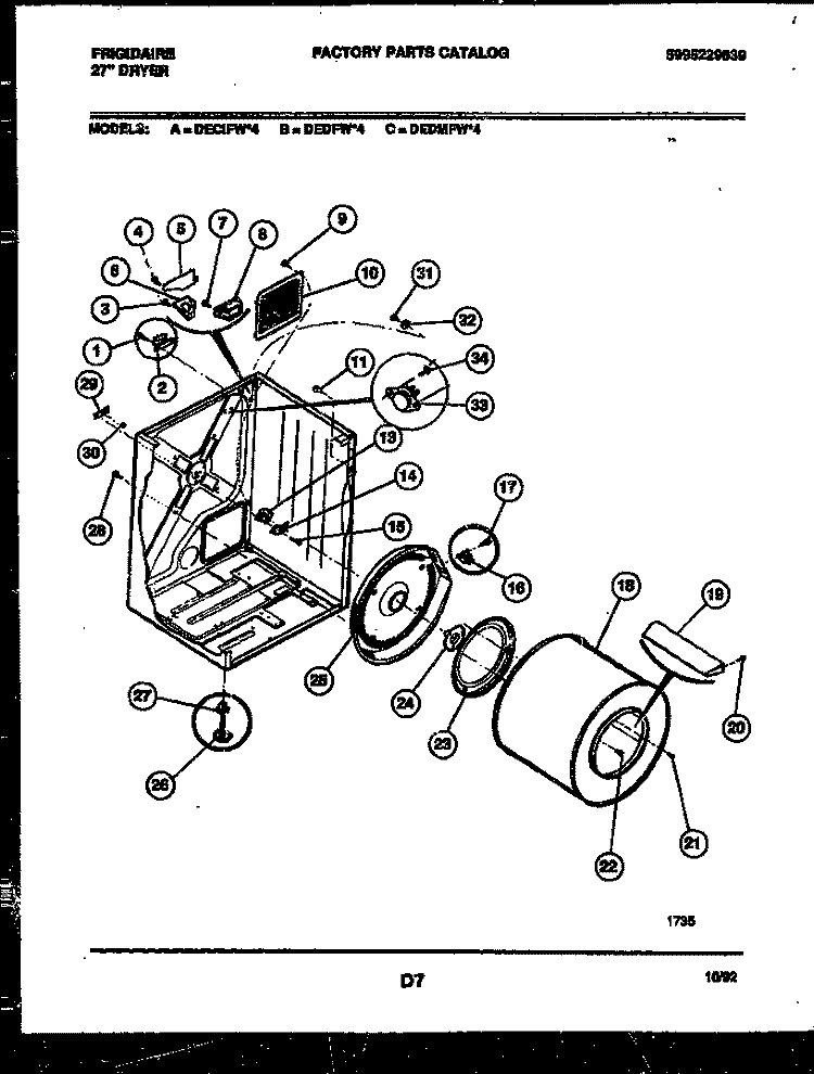 CABINET AND COMPONENT PARTS Diagram and Parts List for DECIFW4  Frigidaire Dryer