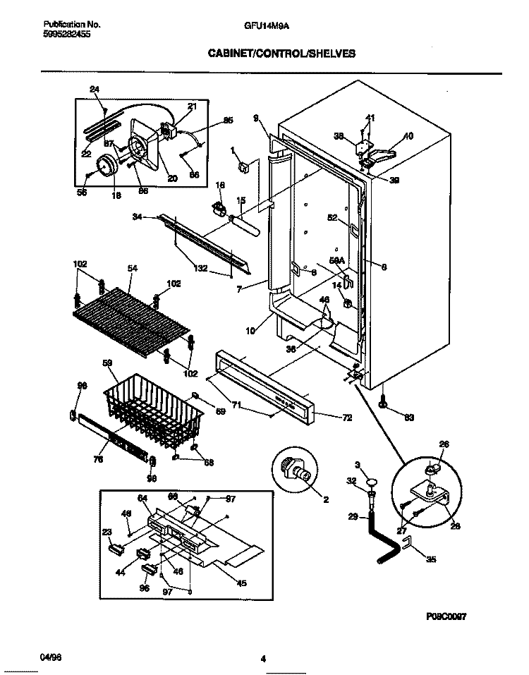 CABINET / CONTROLS / SHELVES Diagram and Parts List for GFU14M9AW7  Gibson Freezer