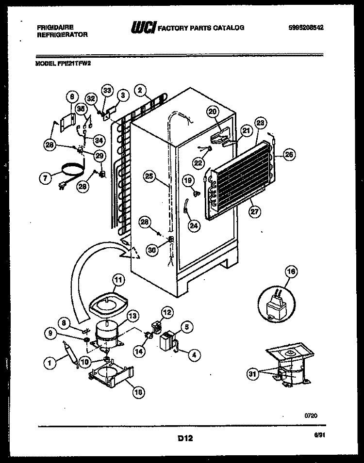 SYSTEM AND AUTOMATIC DEFROST PARTS Diagram and Parts List for FPE21TFA2  Frigidaire Refrigerator