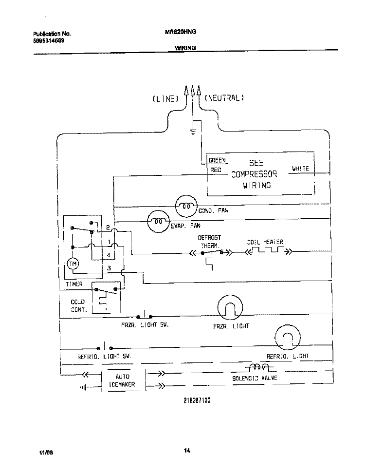 WIRING DIAGRAM Diagram and Parts List for MRS20HNGD0  Frigidaire Refrigerator