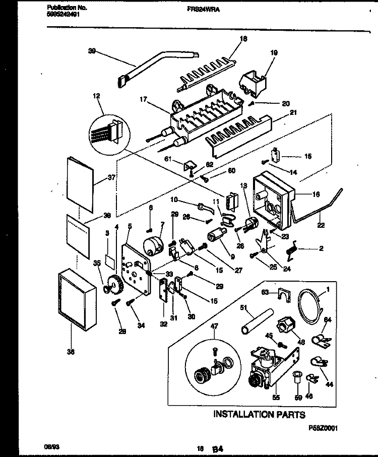 ICE MAKER AND INSTALLATION PARTS Diagram and Parts List for FRS24WRAD3  Frigidaire Refrigerator