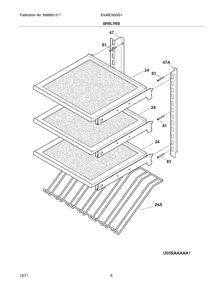 SHELVES Diagram and Parts List for EI24BC65GS1  Electrolux Wine and Beverage Cooler