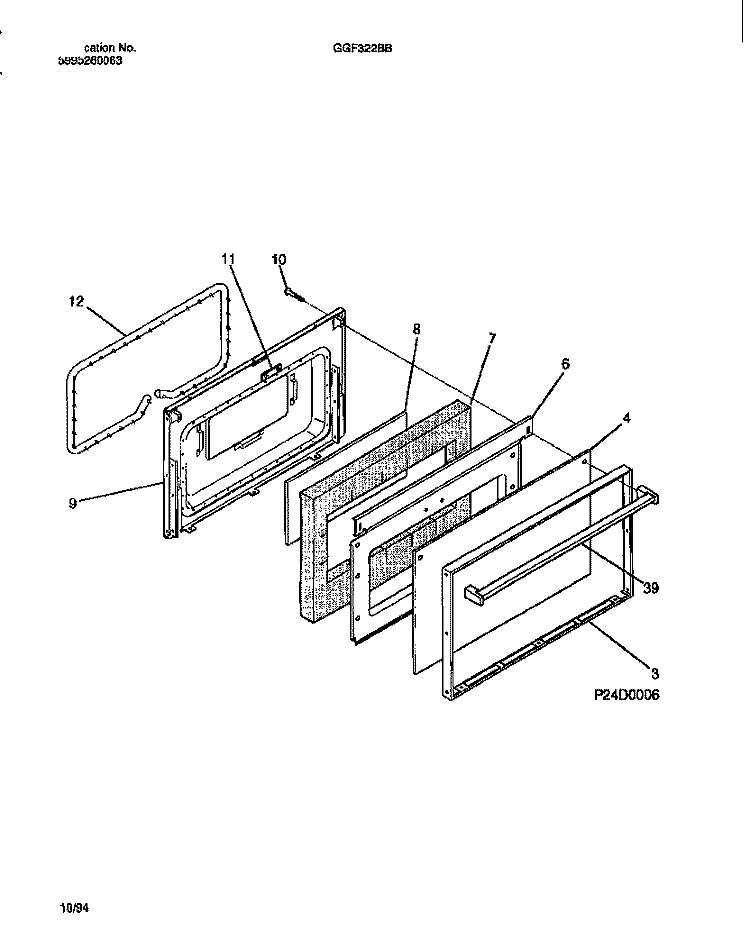 DOOR Diagram and Parts List for GGF322BBDA  Gibson Range