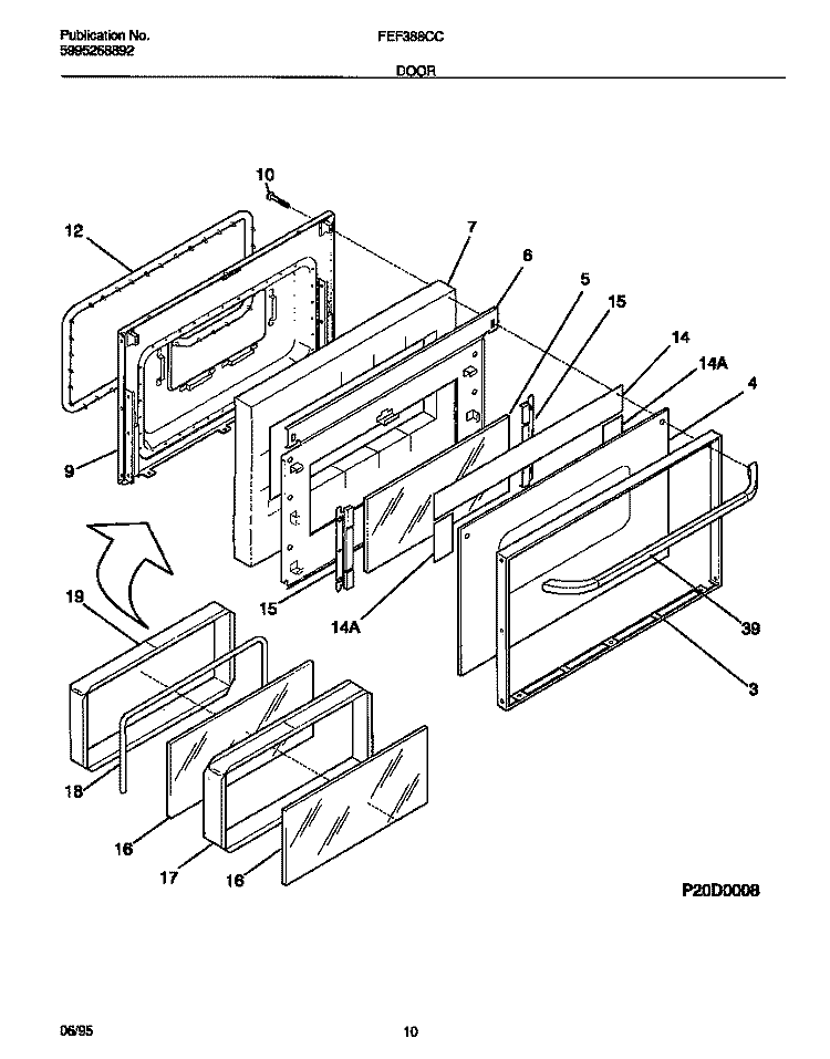 DOOR Diagram and Parts List for FEF388CCTC  Frigidaire Range