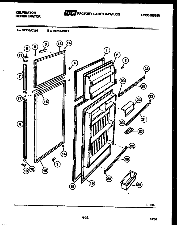 DOOR PARTS Diagram and Parts List for RT218JCH1  Frigidaire Refrigerator