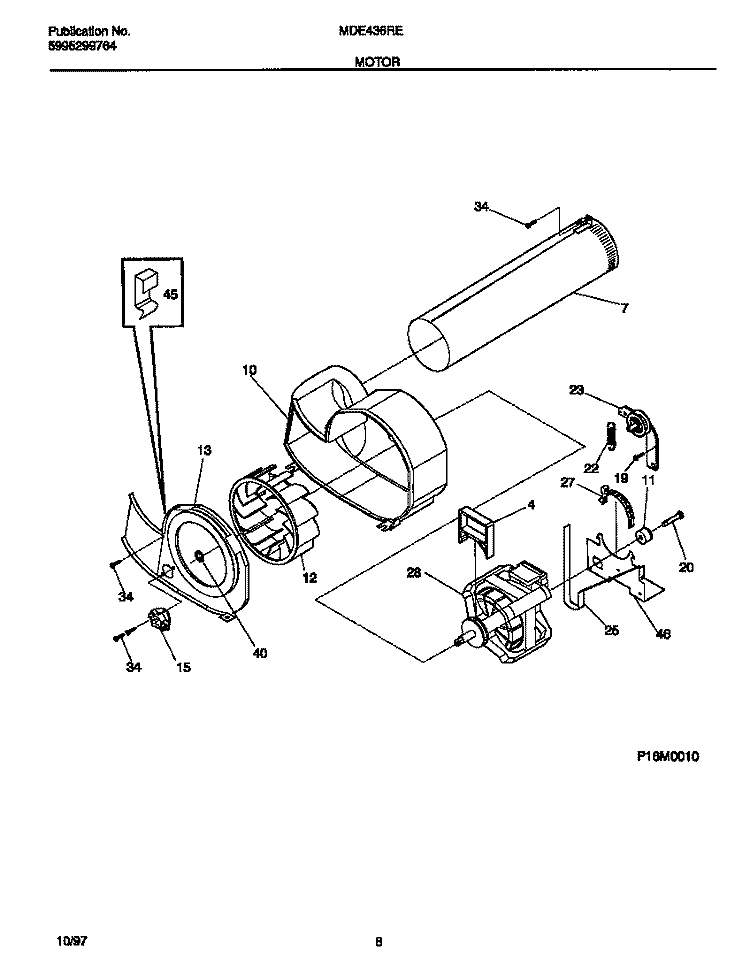 MOTOR Diagram and Parts List for MDE436RED1  Frigidaire Dryer