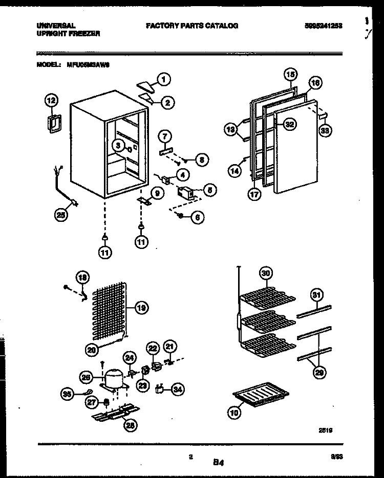 UPRIGHT FREEZER PARTS Diagram and Parts List for MFU05M3AW0  Frigidaire Freezer