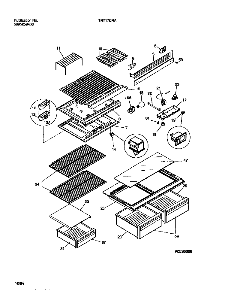 SHELVES, CONTROLS, DIVIDER, MULLION Diagram and Parts List for TRT17CRAD1  Tappan Refrigerator