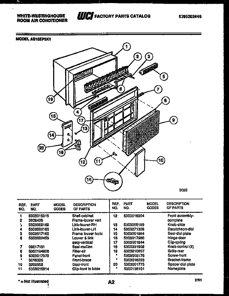 CABINET PARTS Diagram and Parts List for AS18EP2K1  Frigidaire Air Conditioner