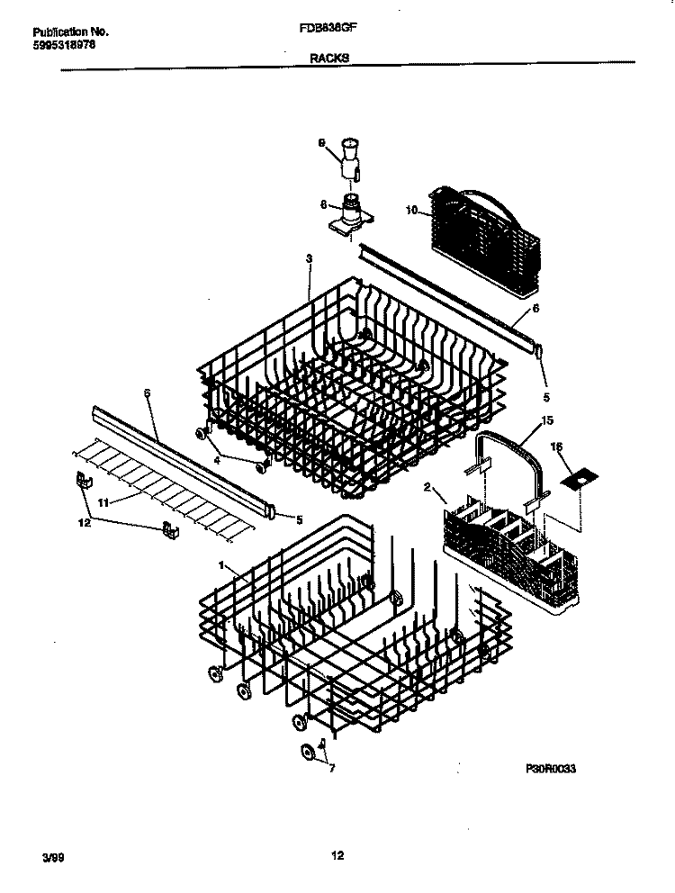 RACK Diagram and Parts List for FDB836GFB7  Frigidaire Dishwasher