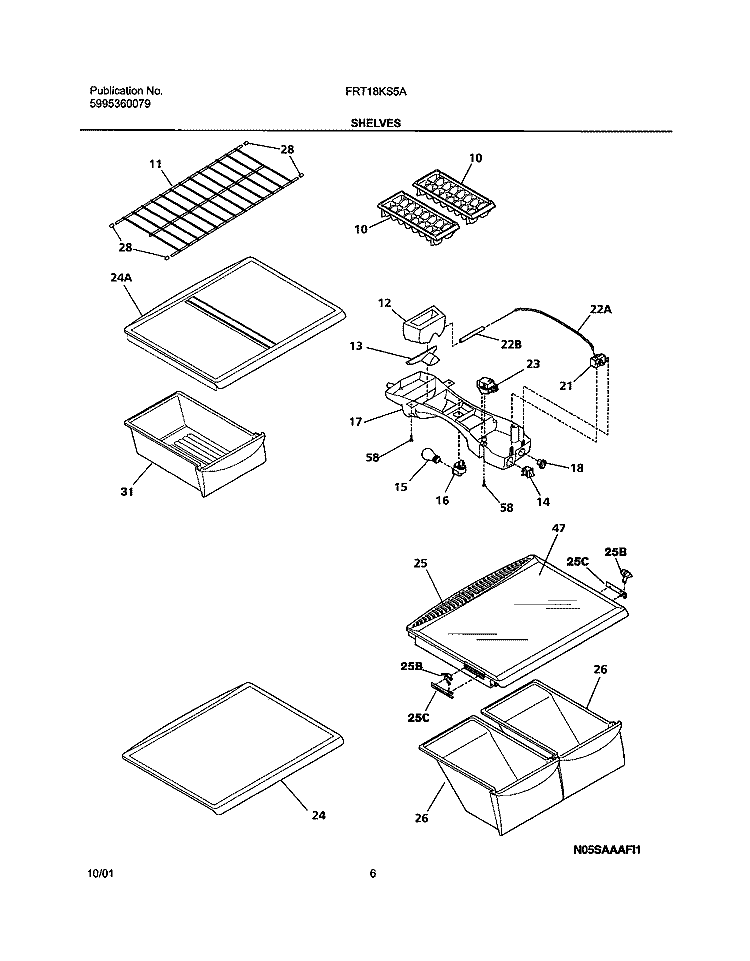 SHELVES Diagram and Parts List for FRT18KS5AW4  Frigidaire Refrigerator
