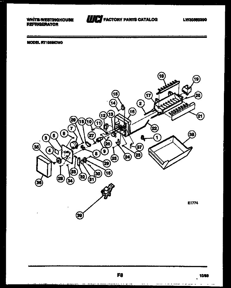 ICE MAKER PARTS Diagram and Parts List for RT195MCW0  Frigidaire Refrigerator