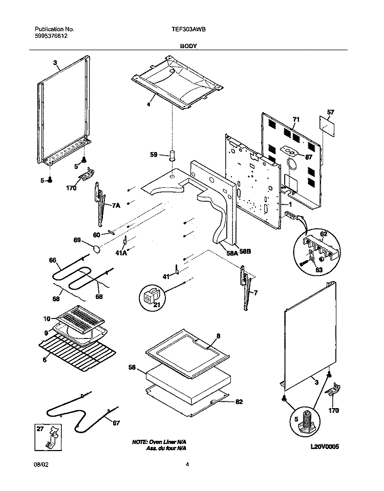 BODY Diagram and Parts List for TEF303AWB  Tappan Range