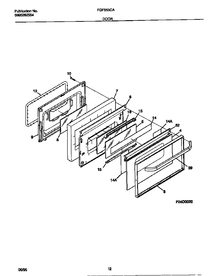 DOOR Diagram and Parts List for FGF353CASC  Frigidaire Range