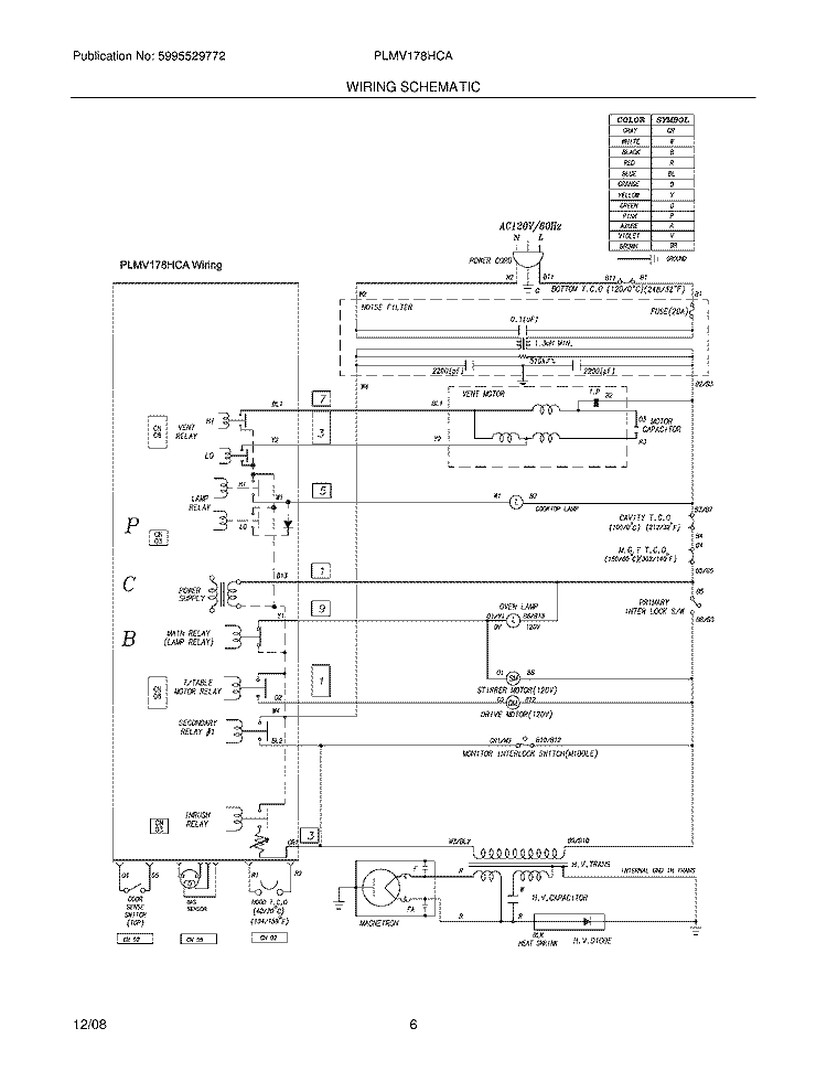 WIRING DIAGRAM Diagram and Parts List for PLMV178HCA  Frigidaire Microwave