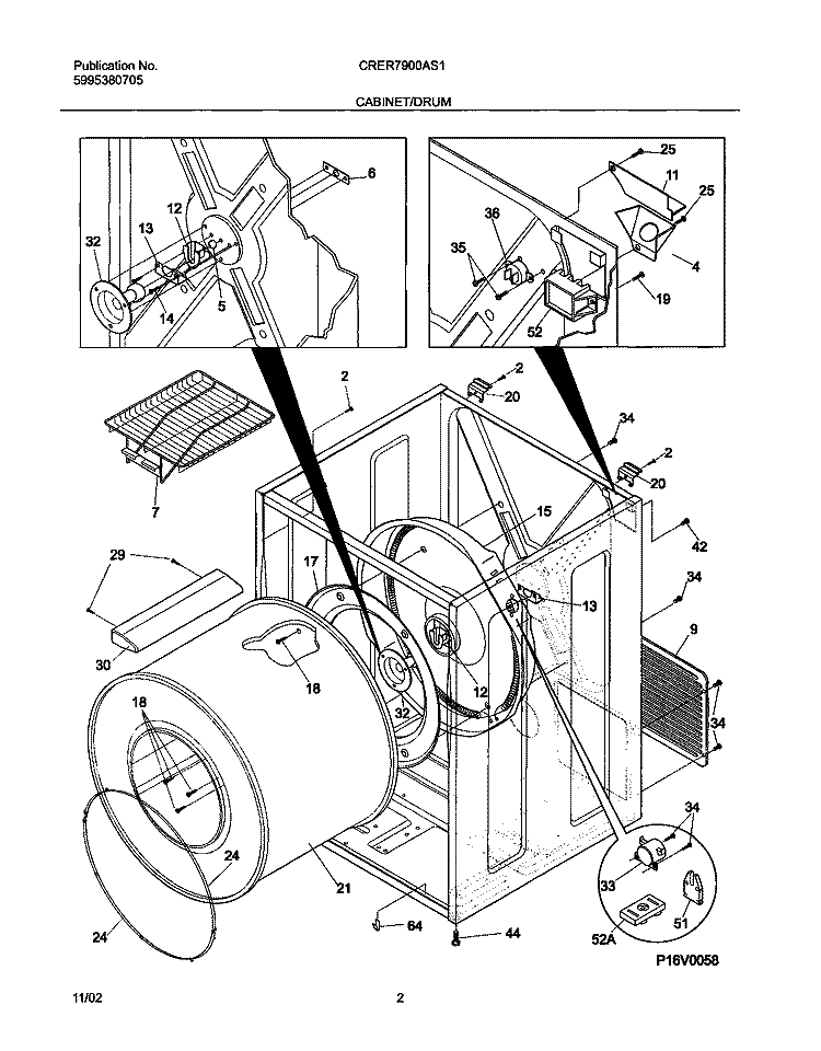 CABINET / DRUM Diagram and Parts List for CRER7900AS1  Frigidaire Dryer