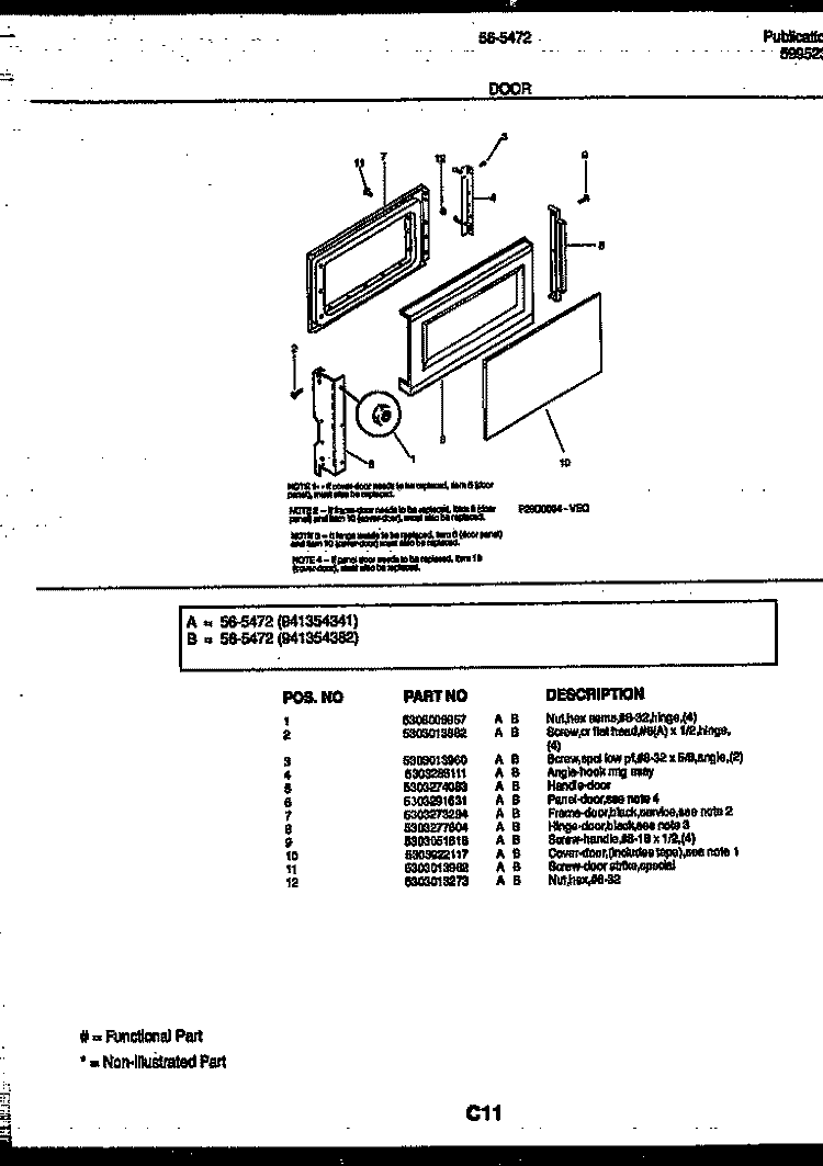 DOOR PARTS Diagram and Parts List for 56-5472-10-03  Tappan Microwave