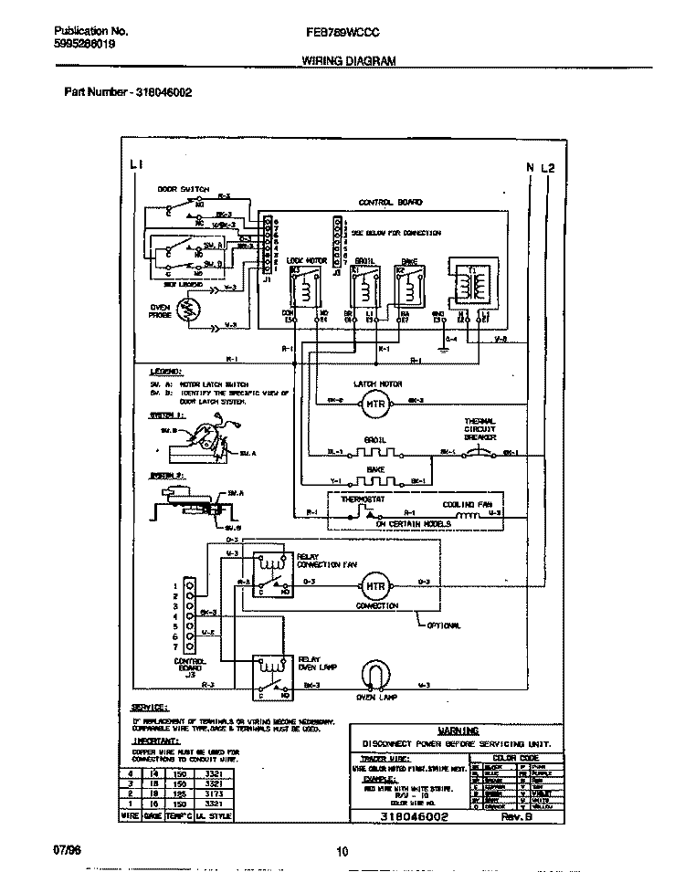WIRING DIAGRAM Diagram and Parts List for FEB789WCCC  Frigidaire Wall Oven