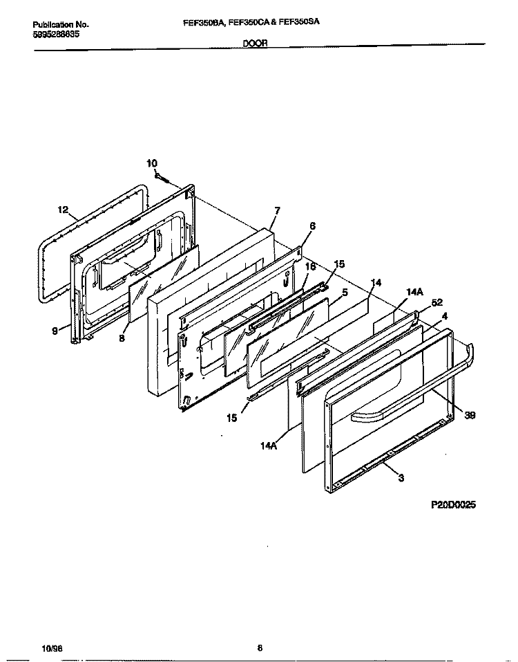 DOOR Diagram and Parts List for FEF350CASH  Frigidaire Range