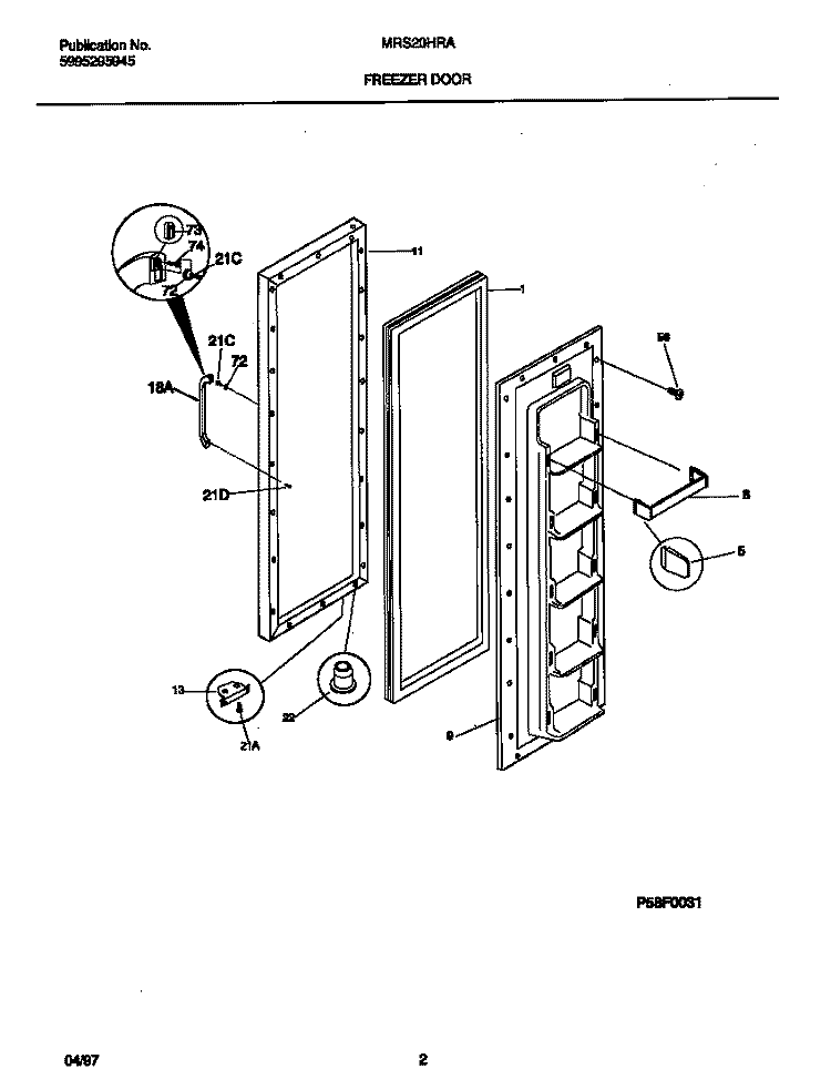 FREEZER DOOR Diagram and Parts List for MRS20HRAD7  Frigidaire Refrigerator